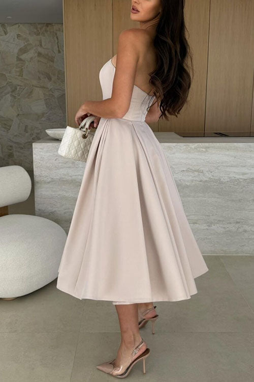 Zoey Elegant Waisted Swing Midi Dress with Open Back