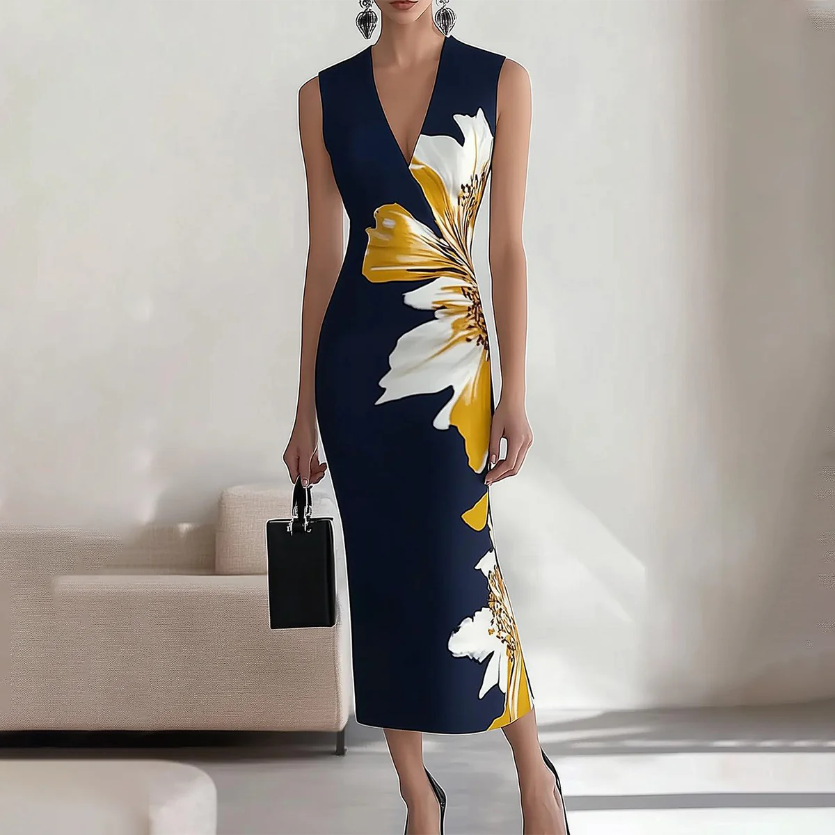 Elegant Floral Print Sleeveless Maxi Dress