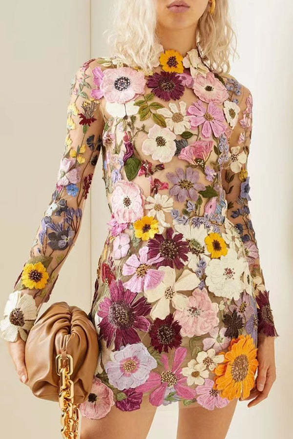 Sadie Elegantly Enchanted Floral Applique Backless Dress