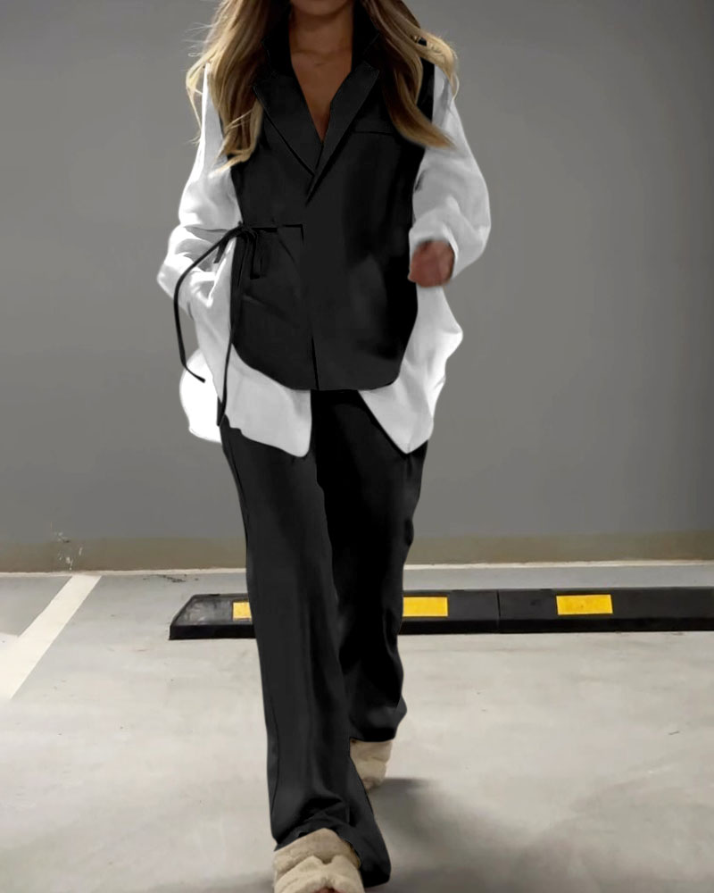 Lara Patchwork Shirt & Pants Two-Piece Set