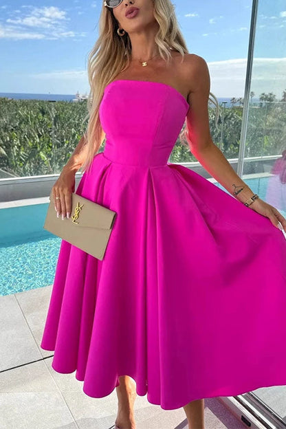 Zoey Elegant Waisted Swing Midi Dress with Open Back