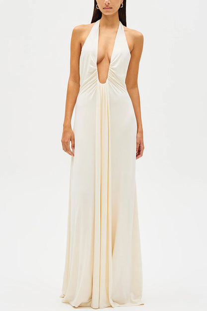 Mia Elegant Waterfall Sash Drape Maxi Dress