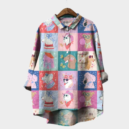 Mia Oversized Blouse with Dog Print