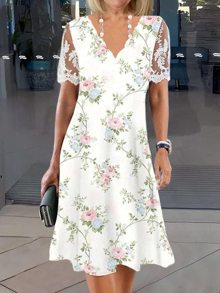 Youthful Floral Print Short Sleeve Mini Dress