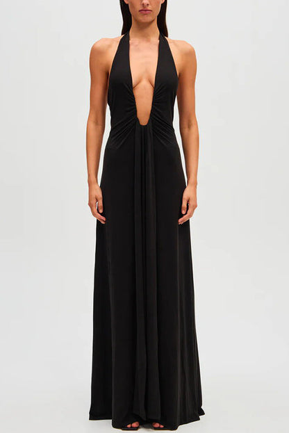 Mia Elegant Waterfall Sash Drape Maxi Dress