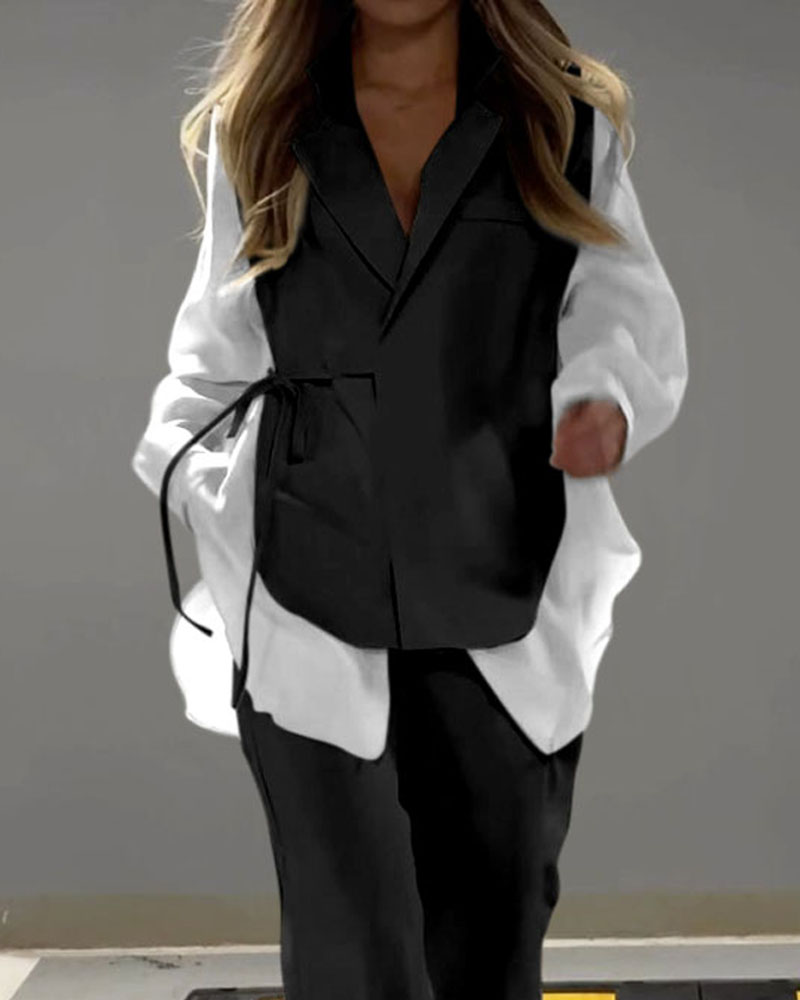 Lara Patchwork Shirt & Pants Two-Piece Set