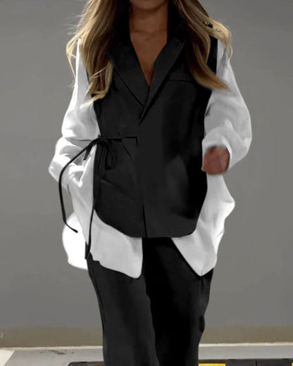 Lara Patchwork Shirt & Pants Two-Piece Set