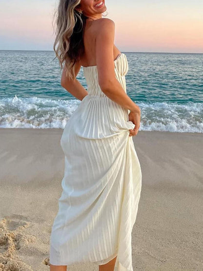 Isla Elegant Pleated Strapless Maxi Dress