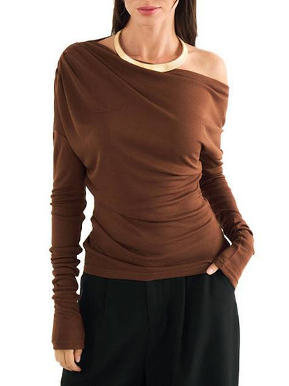 Maya Off-shoulder pleated waist T-shirt
