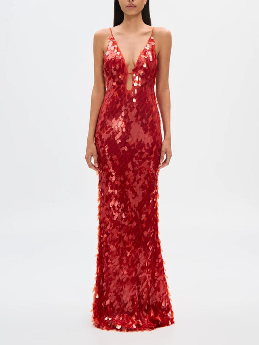 Amelia Red Sapphire Sequin Maxi Dress