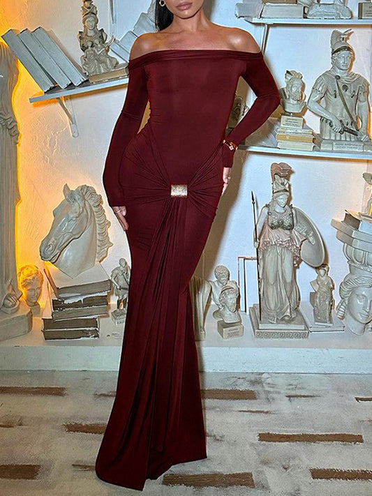 Nora Elegant Slim Fit One-Shoulder Wrap Dress