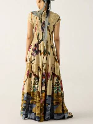 Zoey Elegant Pleated Print Maxi Gown
