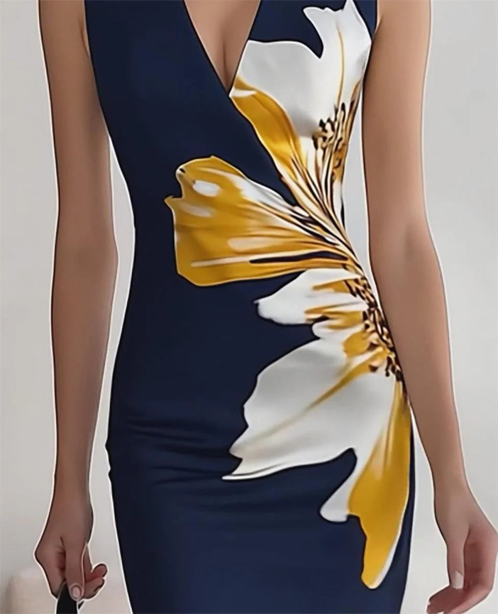 Elegant Floral Print Sleeveless Maxi Dress