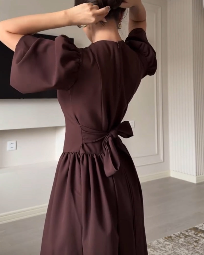 Elegant Crewneck Bow Dress