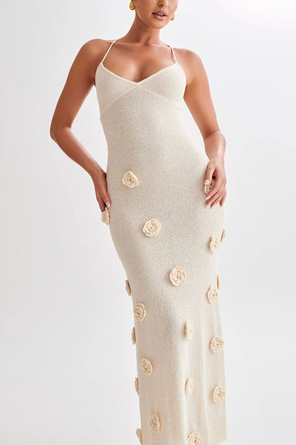 Stella Elegant Crochet Back Lace-Up Maxi Dress