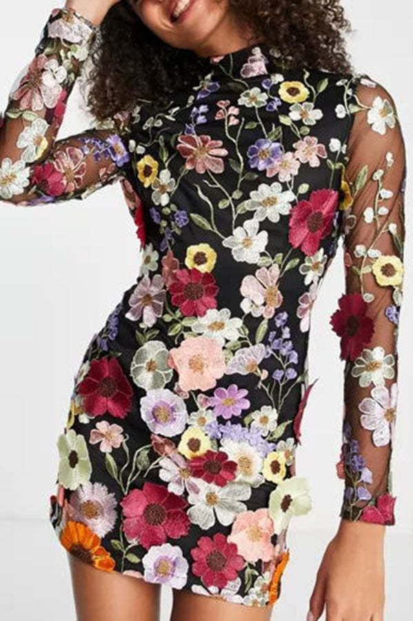 Sadie Elegantly Enchanted Floral Applique Backless Dress