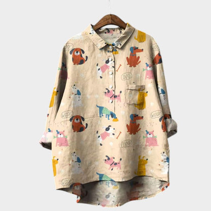 Mia Oversized Blouse with Dog Print