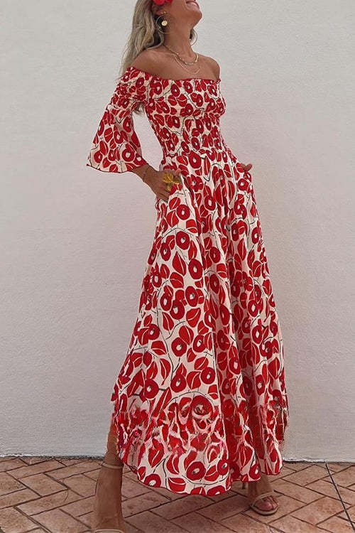 Off Shoulder Printed Maxi Dress
