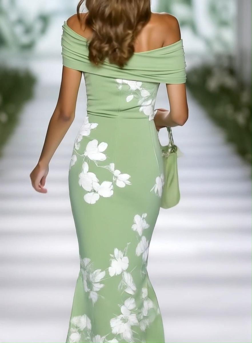 Short Sleeve Green Maxi Dress