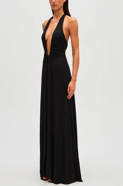 Mia Elegant Waterfall Sash Drape Maxi Dress