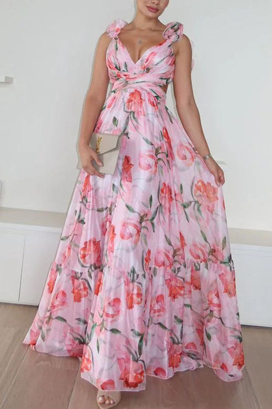 Lucy Elegant Tulle Floral Back Lace-Up Dress