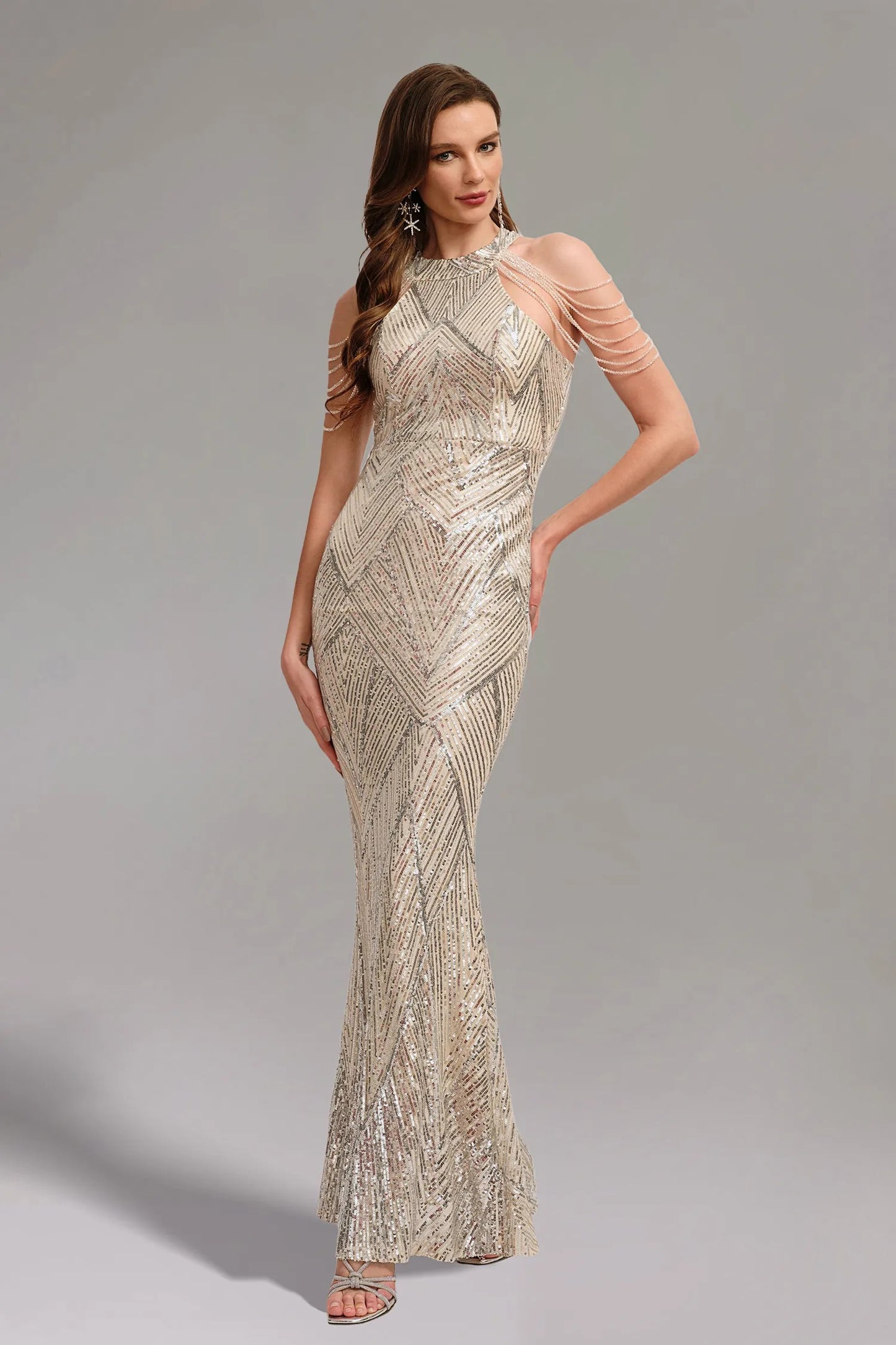 Ella Elegant Sequin Sleeveless Maxi Gown