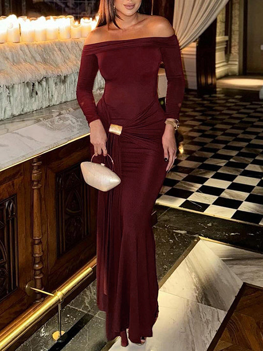 Nora Elegant Slim Fit One-Shoulder Wrap Dress