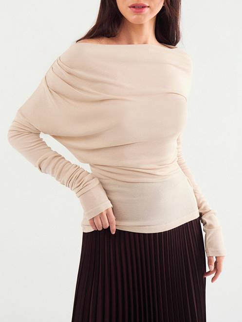 Maya Off-shoulder pleated waist T-shirt