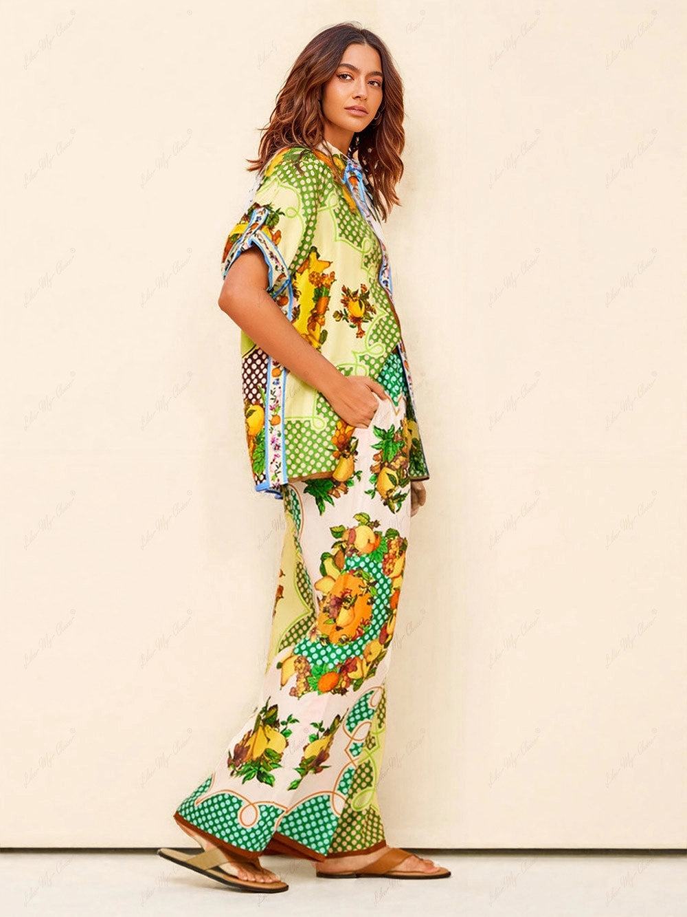 Nora Multicolor Print Lemon Pants