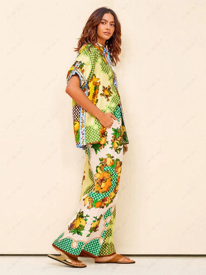 Nora Multicolor Print Lemon Pants