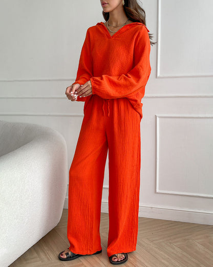 Anna - Simple V-Neck Casual Two-piece Set