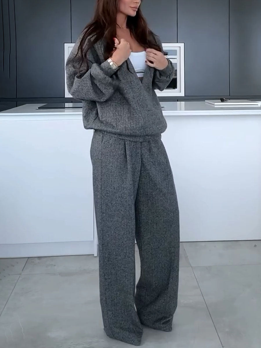 Liza - Deep V-neck casual two-piece set