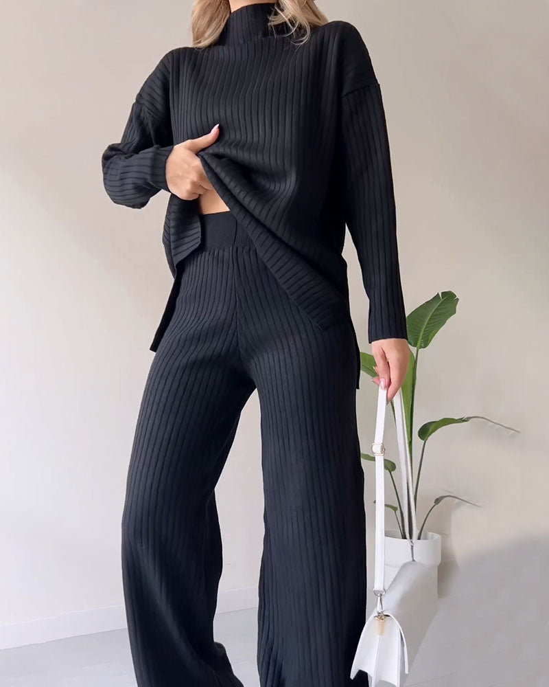 Bella Chic slit casual two-piece set