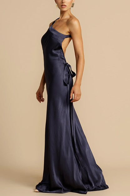 Eliza Elegant Satin One-Shoulder Backless Maxi Dress