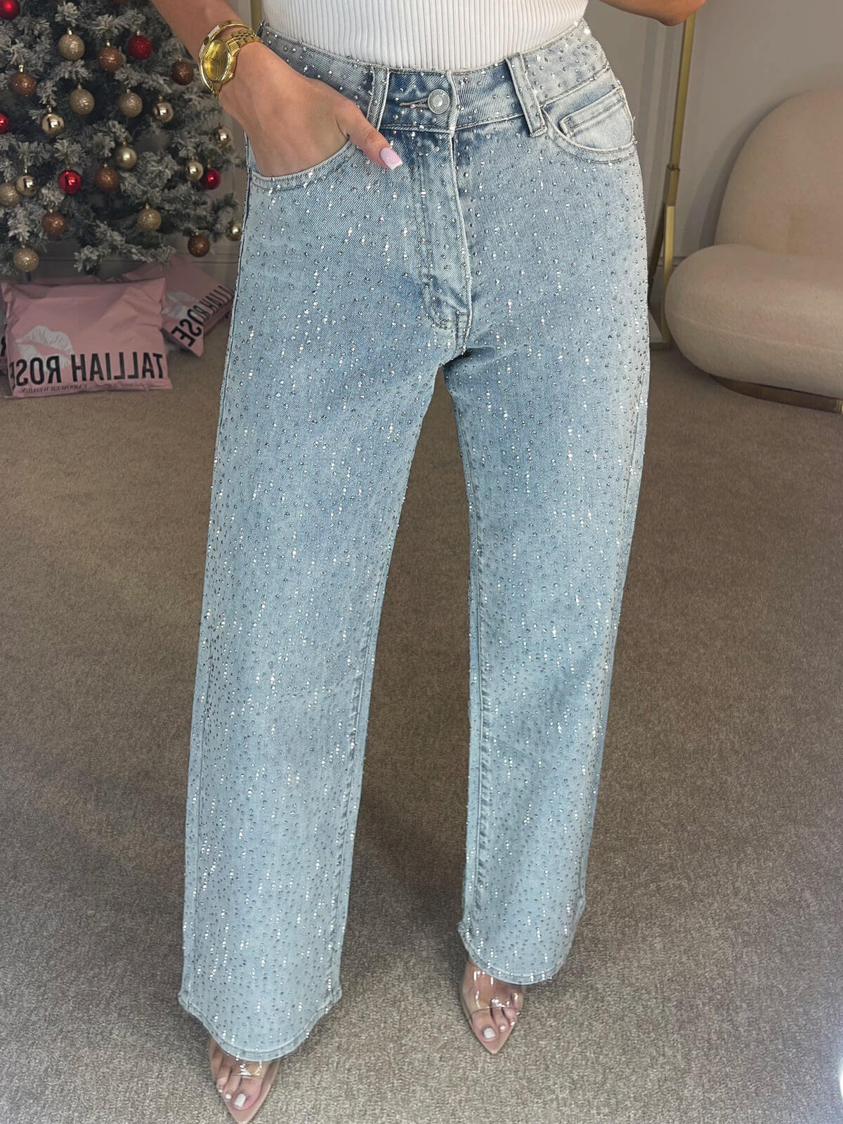 Sophia Elegant High-Waisted Diamanté Jeans