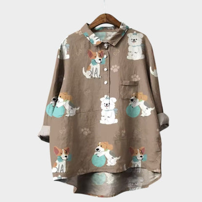 Mia Oversized Blouse with Dog Print