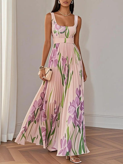 Karen Elegant Floral Chiffon A-Line Maxi Dress