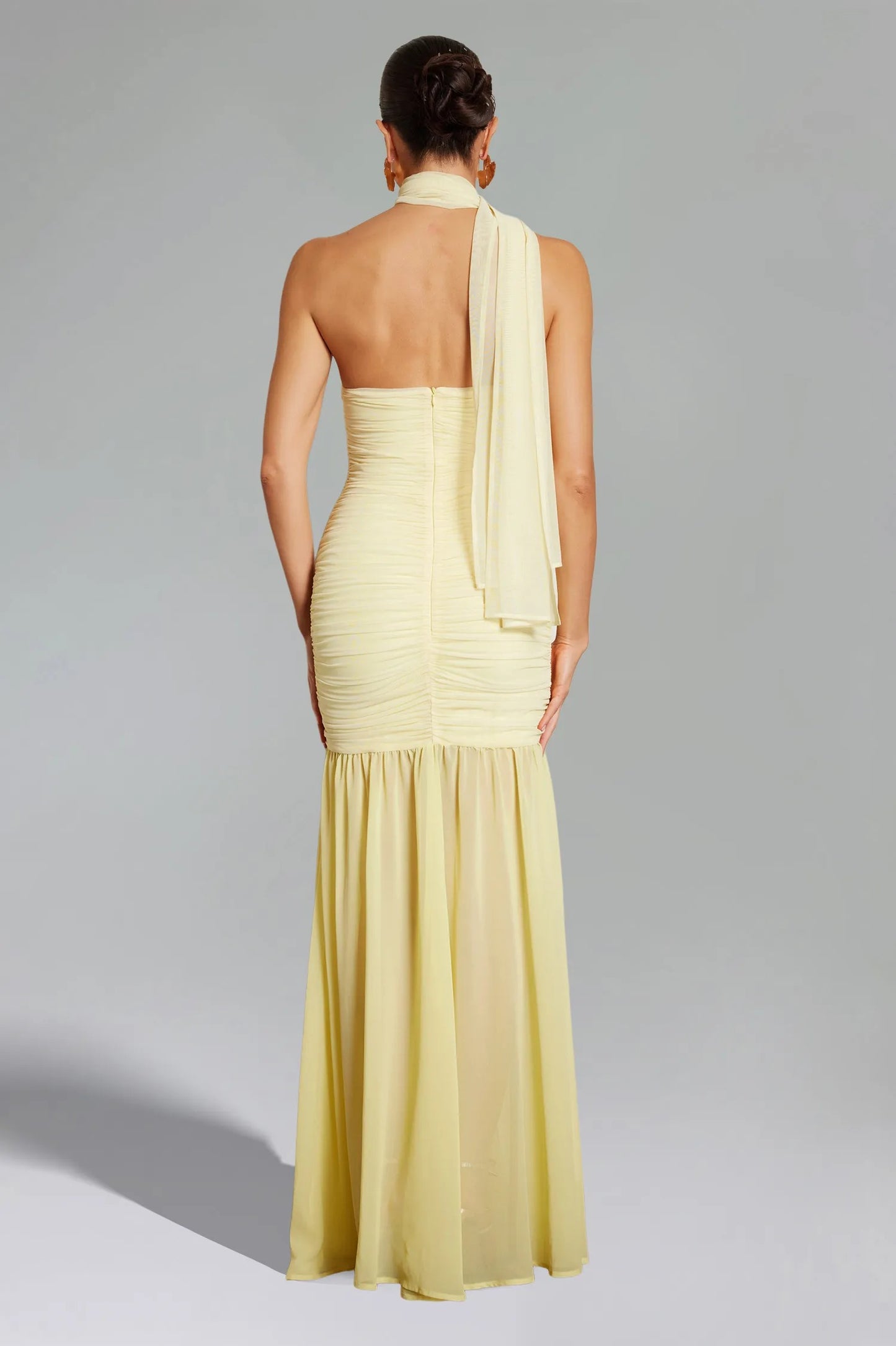 Sofia Sleeveless Ruched Mesh Maxi Dress