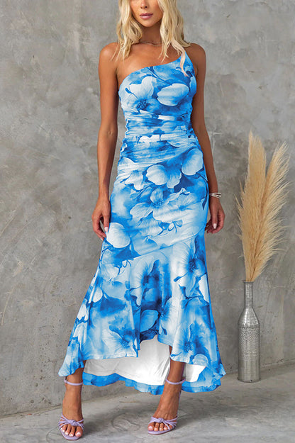 Malia  Elegant Floral Print Ruched Stretch Dress