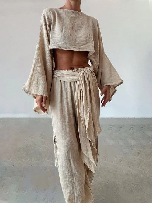Cotton and linen waistless two-piece set