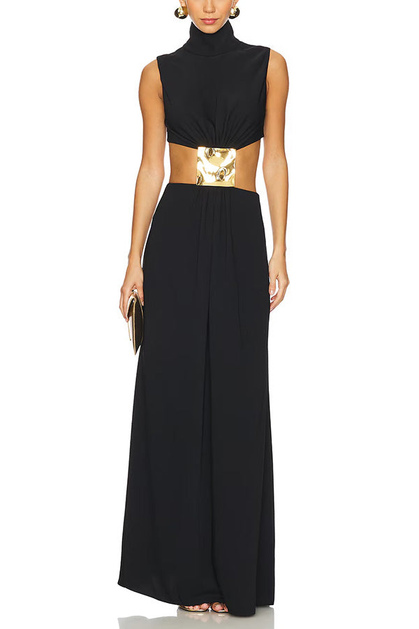 Isla Elegant High Neck Cutout Waist Maxi Dress