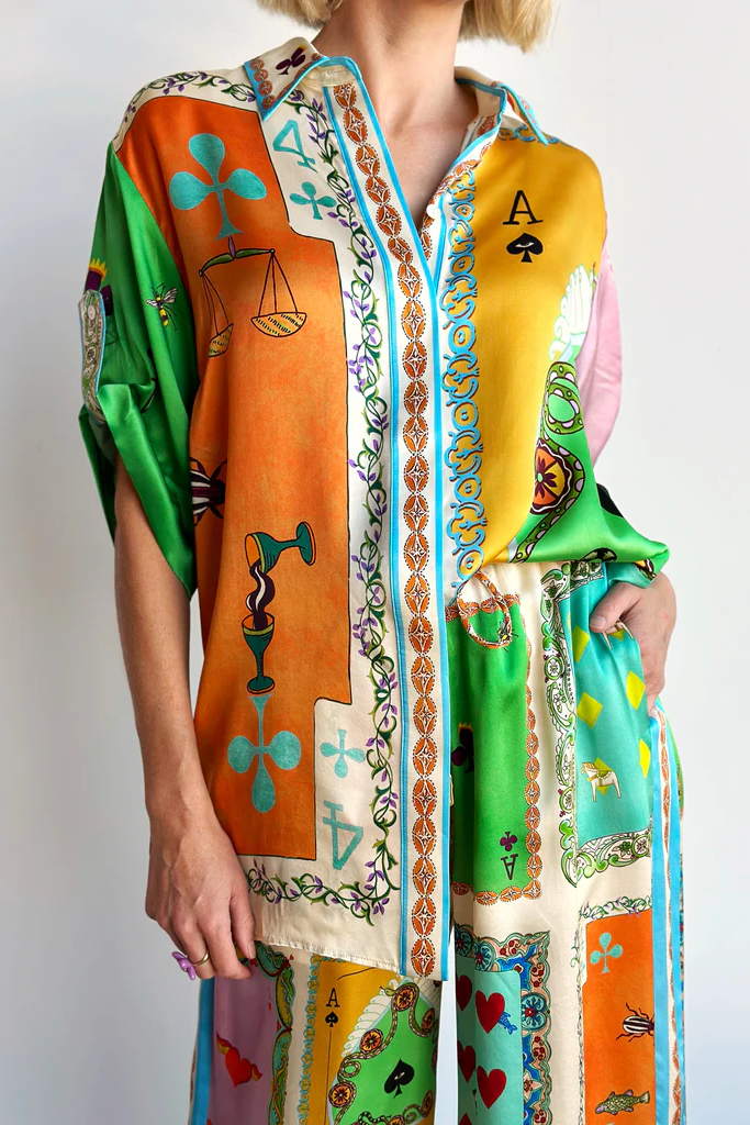 Isla Stylish Poker Print Satin Blouse