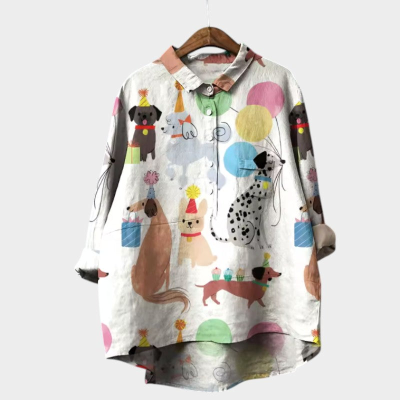 Mia Oversized Blouse with Dog Print