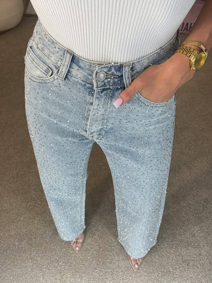 Sophia Elegant High-Waisted Diamanté Jeans