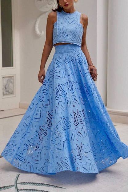 Hollow Out High Waist Skirt Set