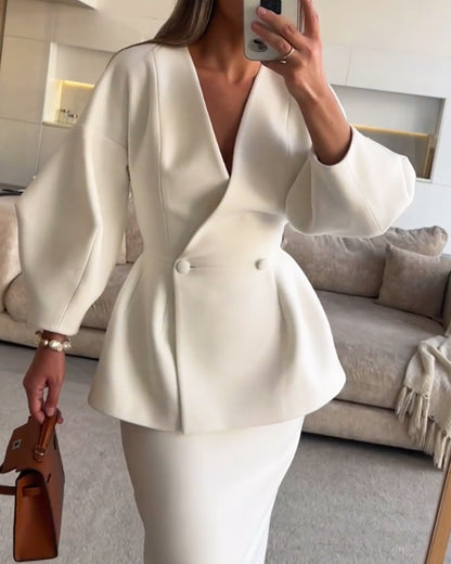Aubrey Luxe V-Neck Skirt Set