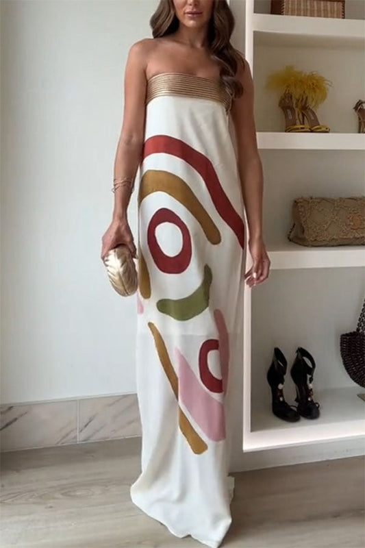 Alice Unique Print Pleated Strapless Maxi Dress