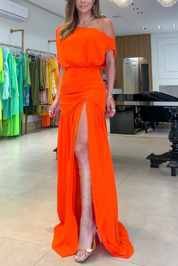 Leah Elegant Ruched One-Shoulder Maxi Gown