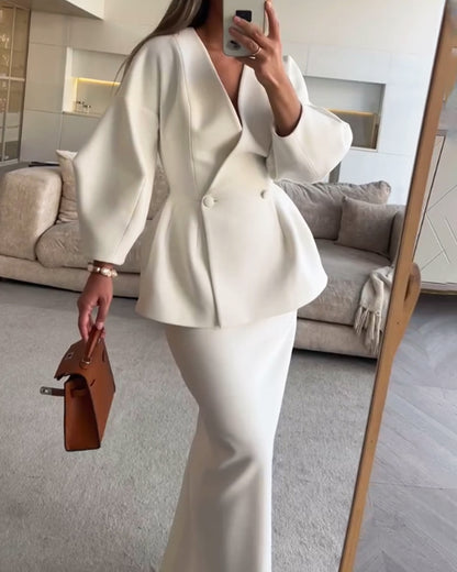 Aubrey Luxe V-Neck Skirt Set