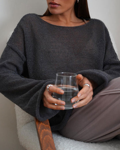 Zoey Elegant See-through Bell Sleeve Knit Top